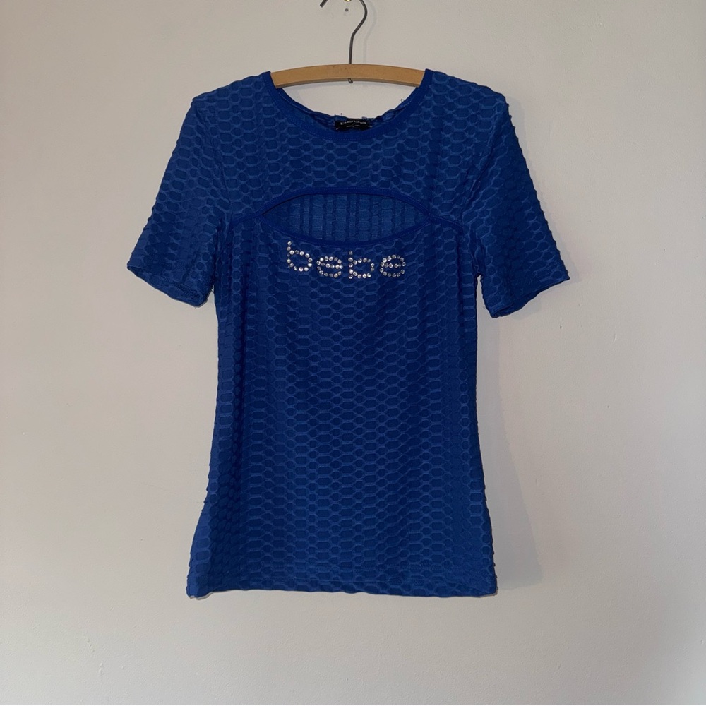 Bebe Royal Blue Honeycomb Short Sleeve Top